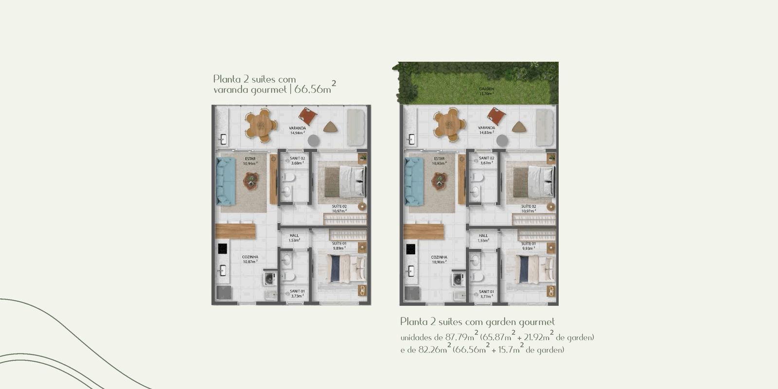 Planta 2 suítes com varanda gourmet